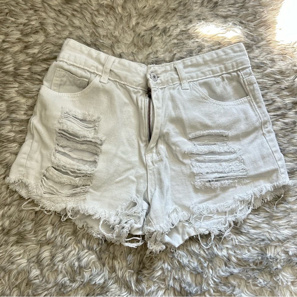 White Ripped Denim Shorts